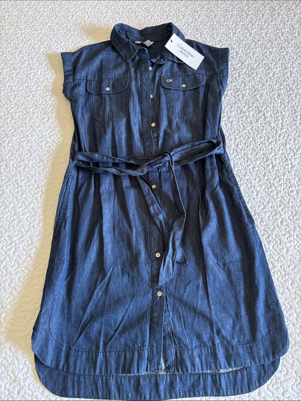 Calvin Klein Indigo Denim Shirt Dress with Tie Waist